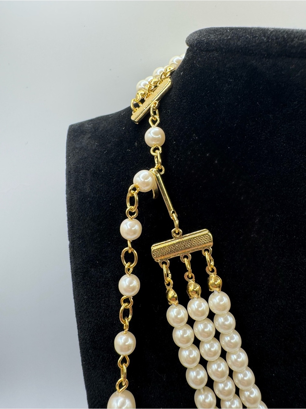 Pearl Triple-Strand Necklace with Gold Butterfly Accent - Picture 5 of 6